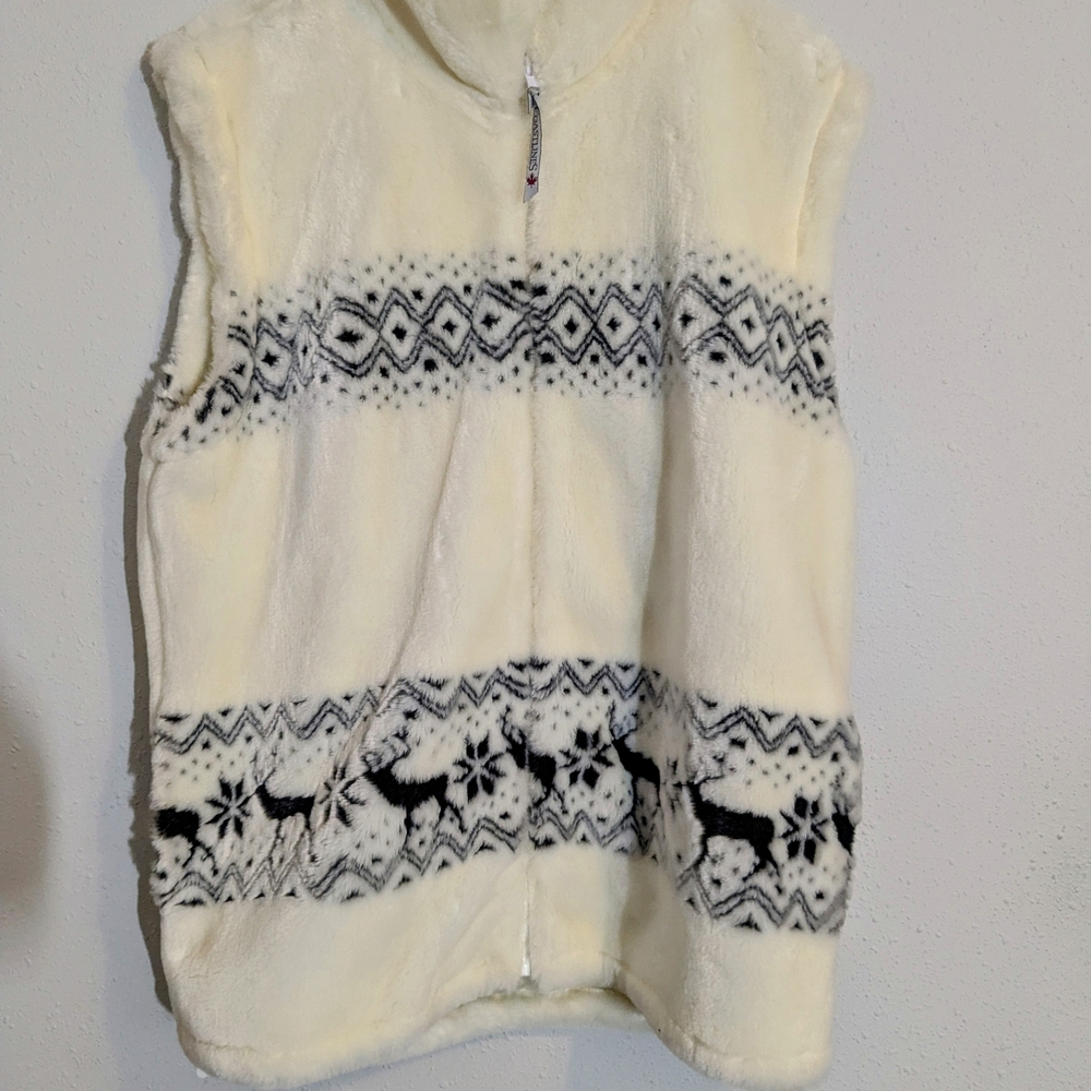 Vintage Coastlines Fashion For Canada Womens Ivory Zip Up Vest   Size Large